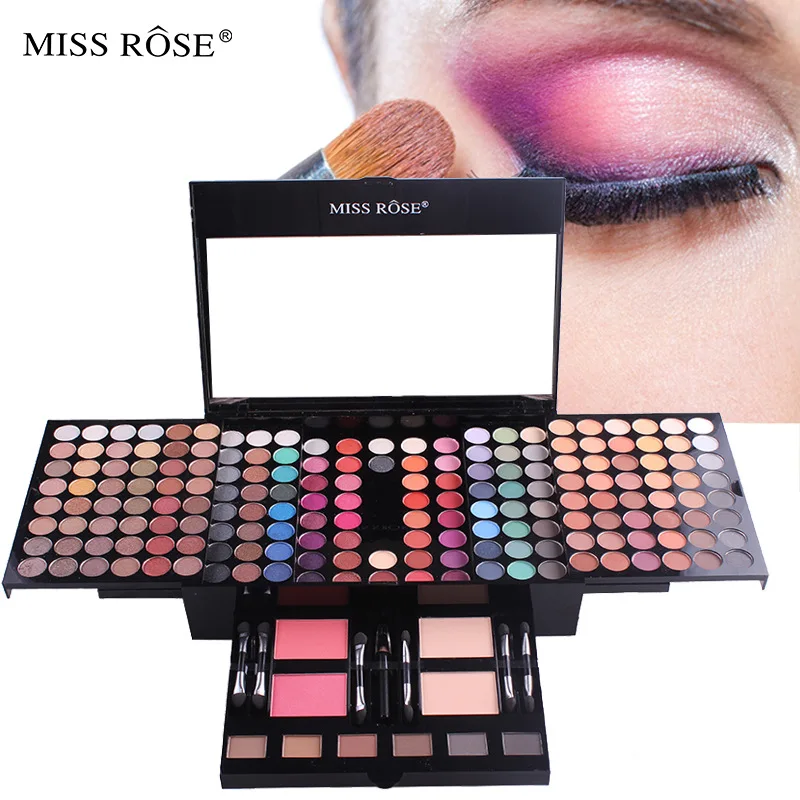 Бренд MISS ROSE, 180 цветов, палитра теней для век, матовая, Обнаженная, блестящая, стойкая палитра теней для век с кистью, пудра для бровей, румяна