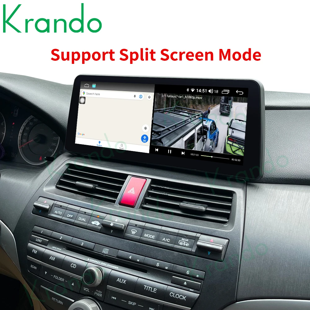 저렴한 Krando 안 드 로이드 10.0 6G 128G 12.3 인치 화면 자동차 멀티미디어 라디오 혼다 어코드 8 2008-2012 헤드 유닛 무선 카 플레이