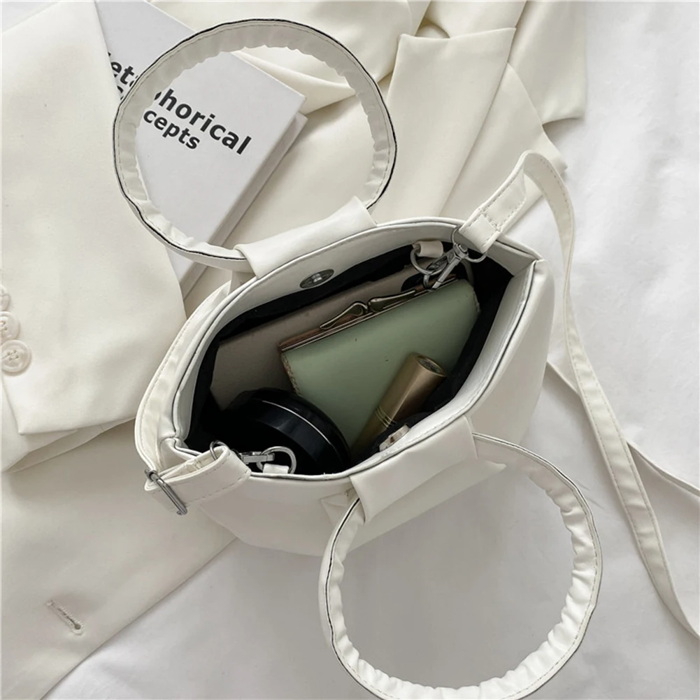 

Women Pleated Ring Handle Shoulder Bags Casual PU Leather Small Messenger Bags Solid Color Ladies Crossbody Bag