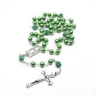 Иисус религиозный крест, Дева Мария, ожерелье с кулоном, зеленые искусственные жемчужины, четки, ожерелье, католические молитвенные украшения