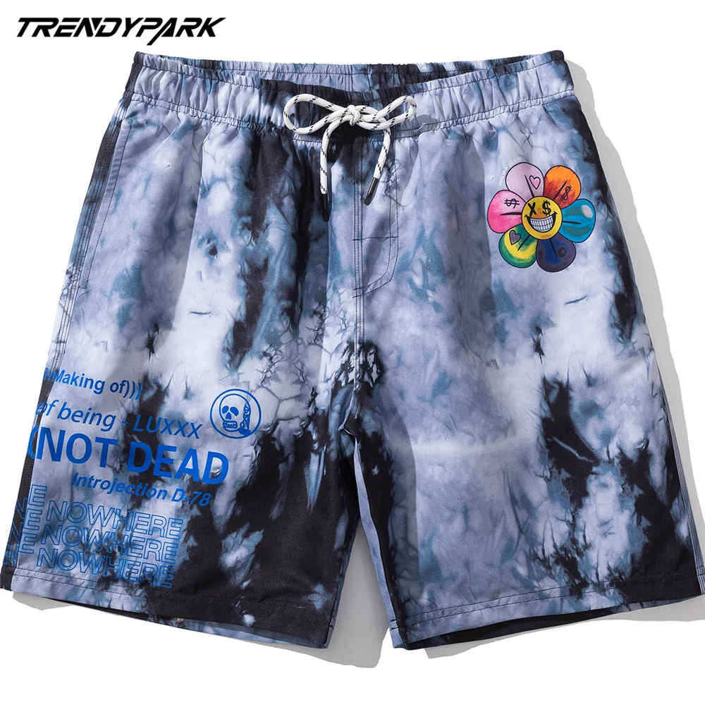 

Short for Men Beach Holiday Tie-dye Printed Summer Oversize Harajuku Drawstrings Casual Mesh Inside Quick Dry Board Shorts