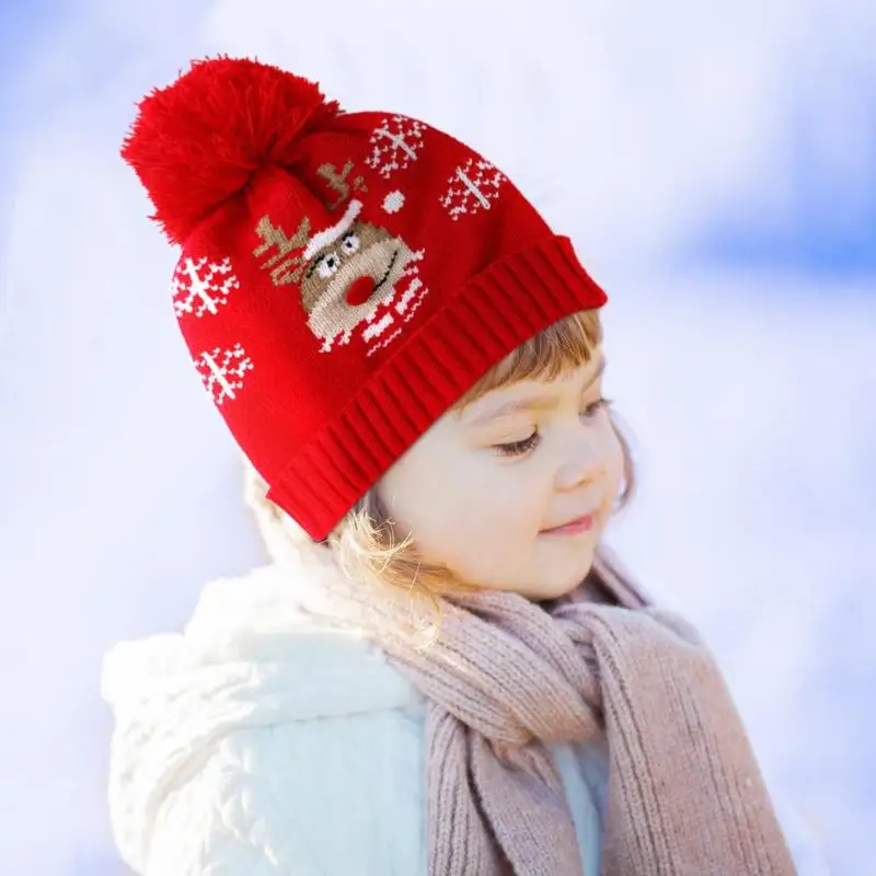 Осенне-зимняя детская вязаная шапка с тонким тиснением простая Рождественская