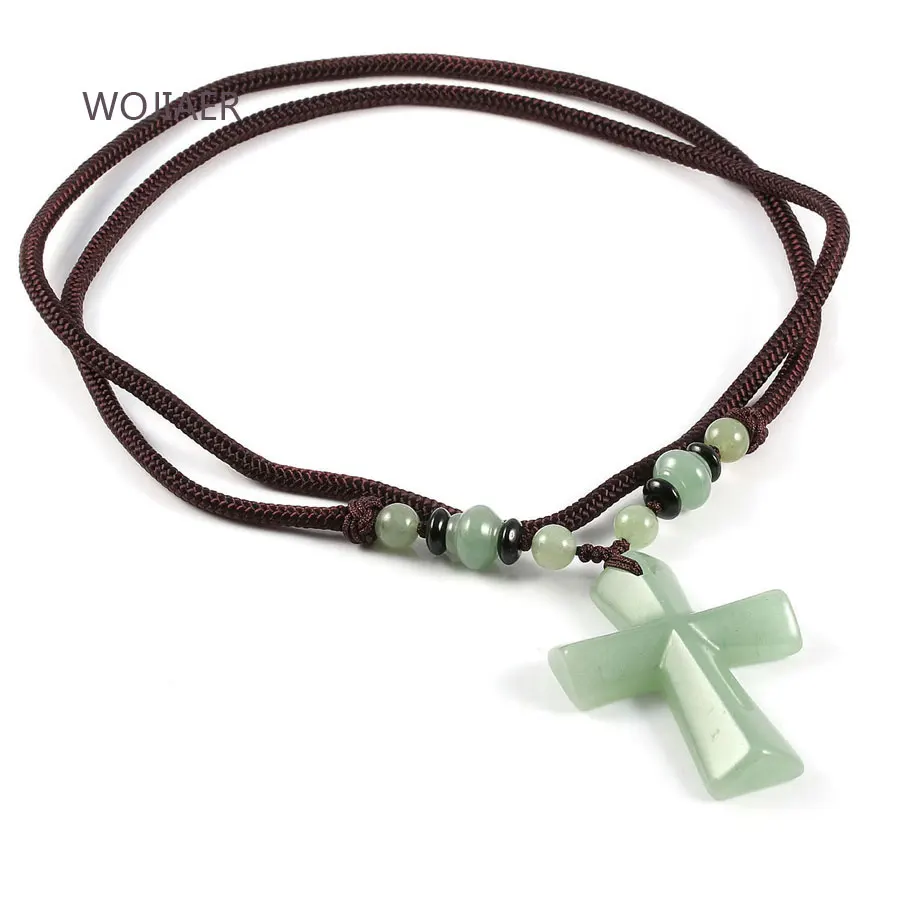

WOJIAER Carnelian Green Aventurine Opal Point 26" Cross Pendant Stone Rope Necklace Healing Chakra Reiki Free Pouch ZBM163