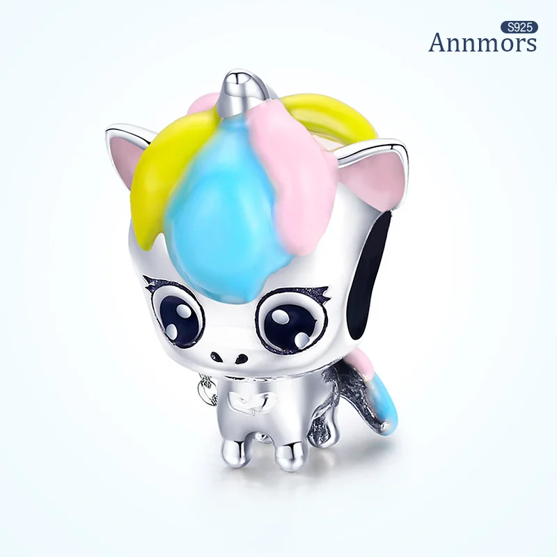 

Silver Plated Colour Unicorn Charms Fits Original Charms Lucky Birthday Women Animal Bead Make Christmas Jewelry