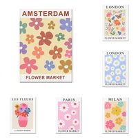 flower market prints amsterdam flower market posters french wall art flowers in vases abstract floral retro style plant poste