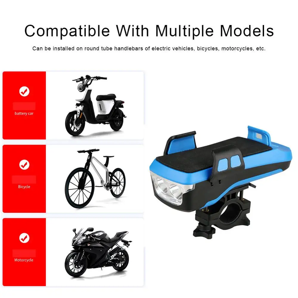 

4 In 1 Bicycle Front Light Phone Holder Handlebar Stand with Bike Bell Function Power Bank Bicycle Lamp Flashlight for MTB Bike