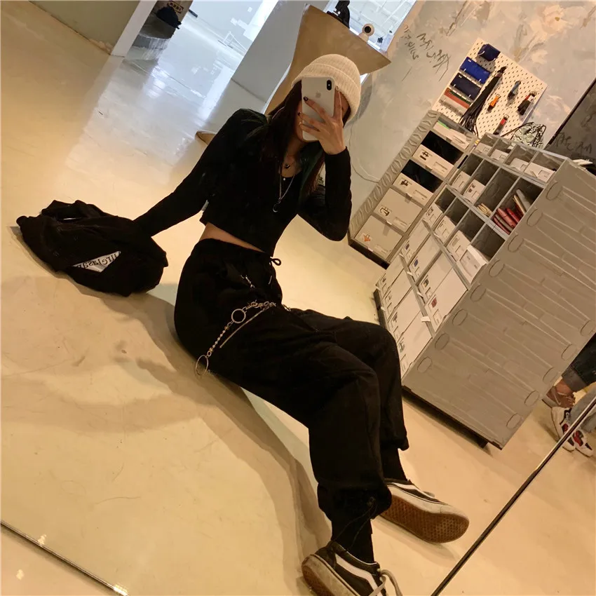 Kpop корейский стиль знаменитостей Харадзюку Стиль Женский Готический комплект