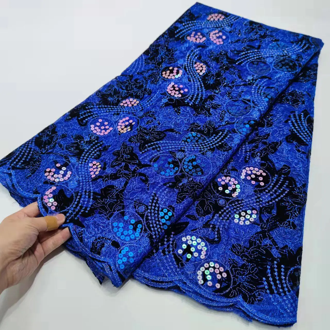 Оптовая продажа Лидер продаж сетчатая кружевная ткань с 3D блестками розовая 2022