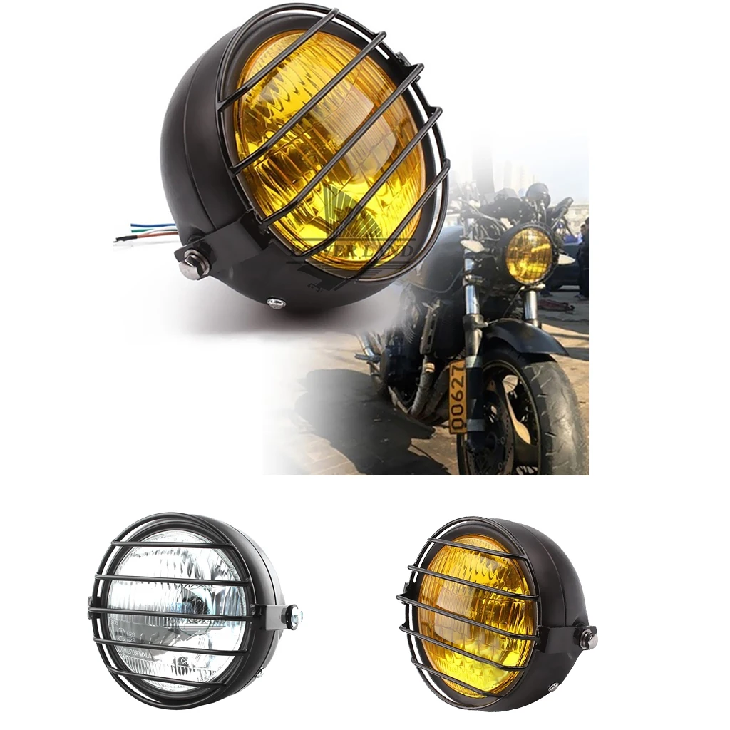 

12V Retro Motorcycle Headlight with Grille Cover Motorcycle Head Light for CG125 GN125