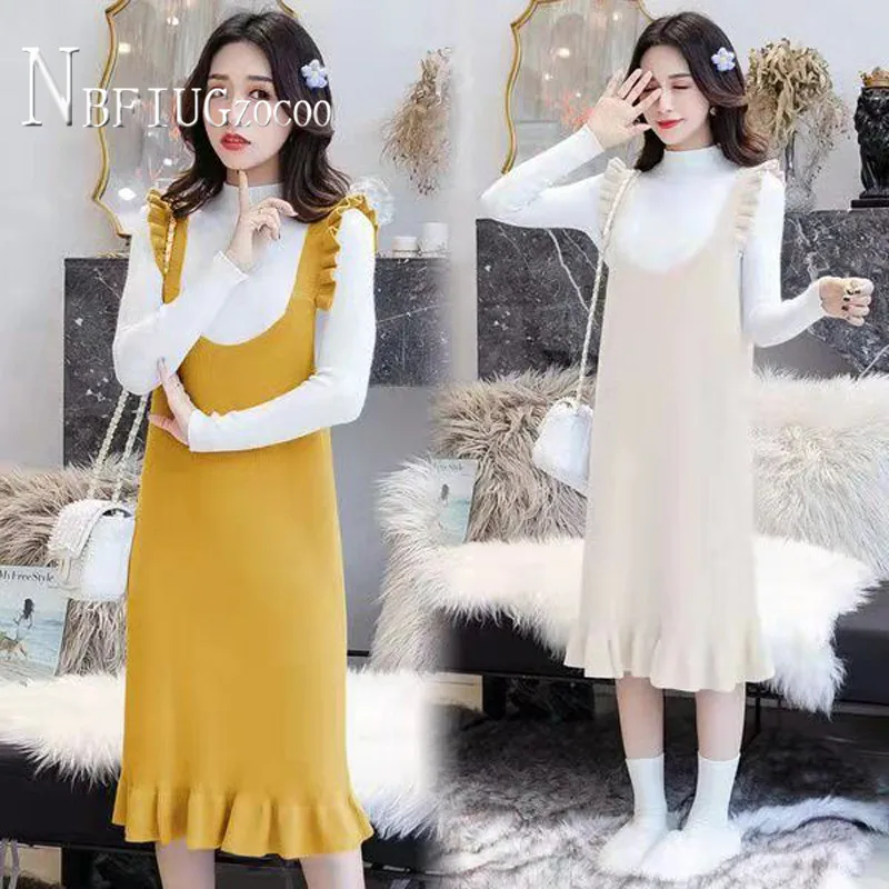 

2020 New Winter Knitting Bottoming Sweater And Suspender Dress Women Sets Warm Sweet Female Sets