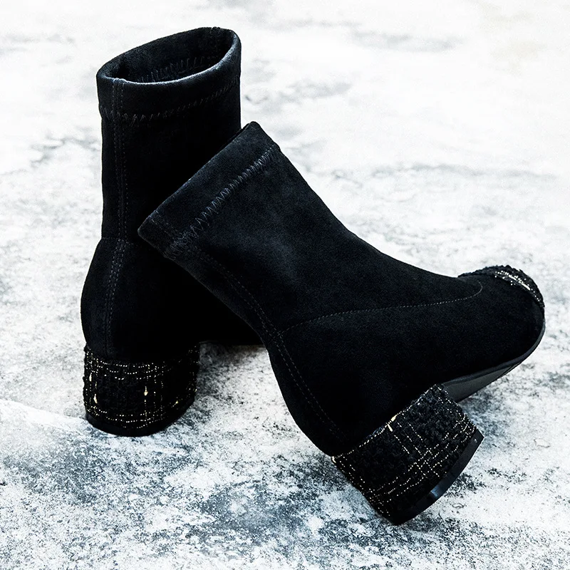 Роскошные Дизайнерские тканевые зимние сапоги с блестками женские пастельные