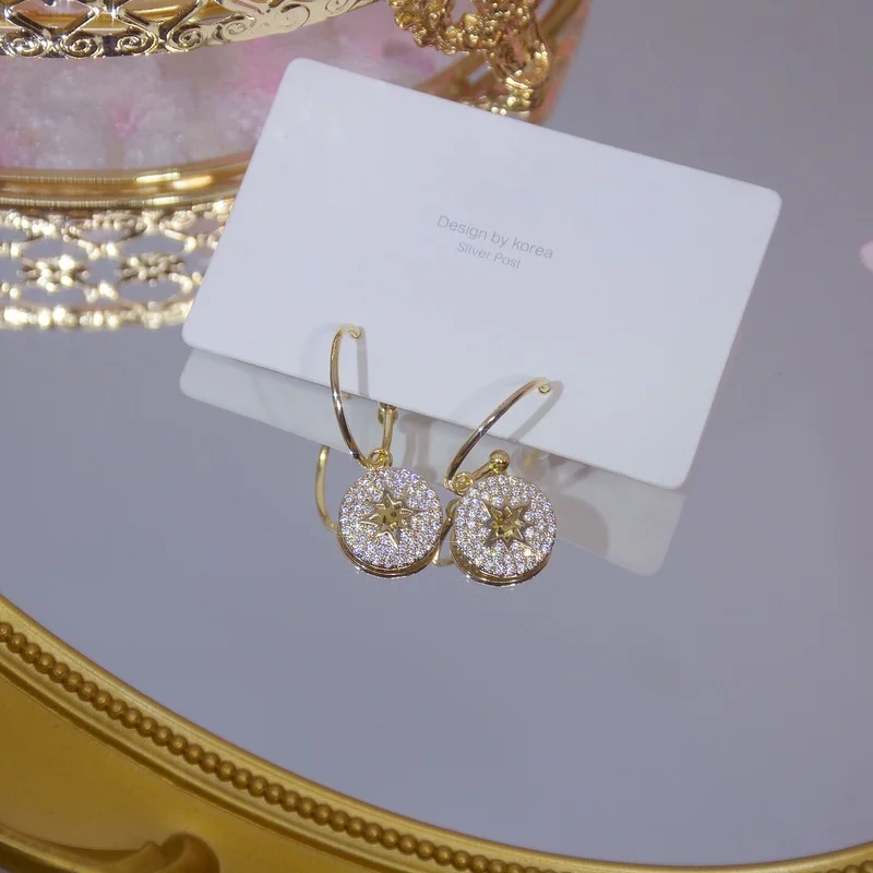 

Элегантные Изысканные круглые женские серьги с микро-инкрустацией из фианита корейские модные Висячие серьги Свадебные ювелирные изделия ...