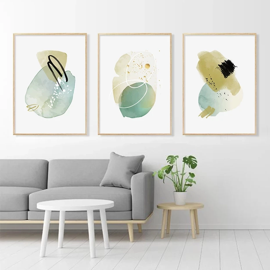 

Modern Abstract Minimalist Watercolor Teal Peach Canvas Painting Wall Art Poster Print Wallpaper Living Room Bedroom Decoration