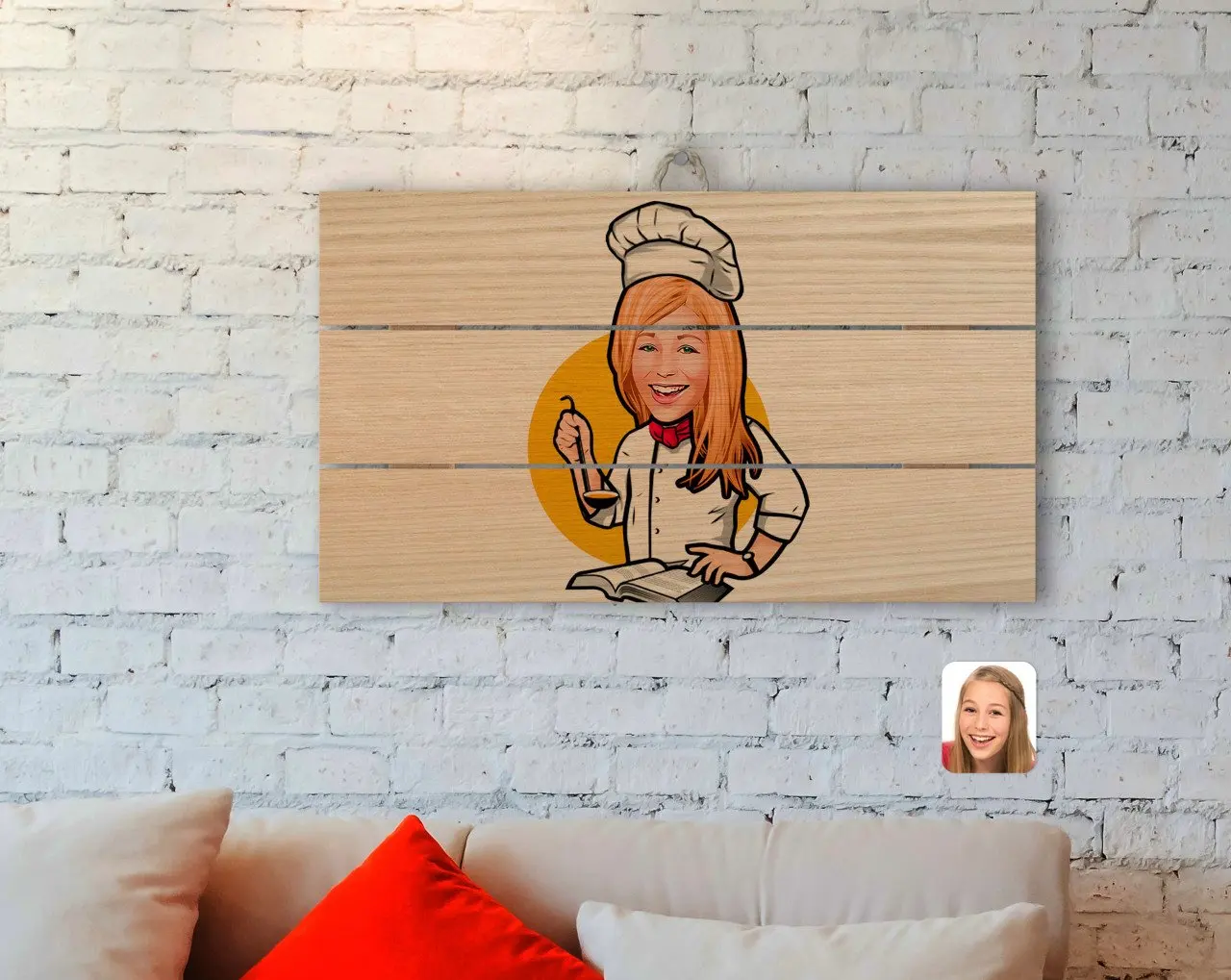 

Personalized Female Chef Caricature Of Authentic Wooden Pallet Tablo-12