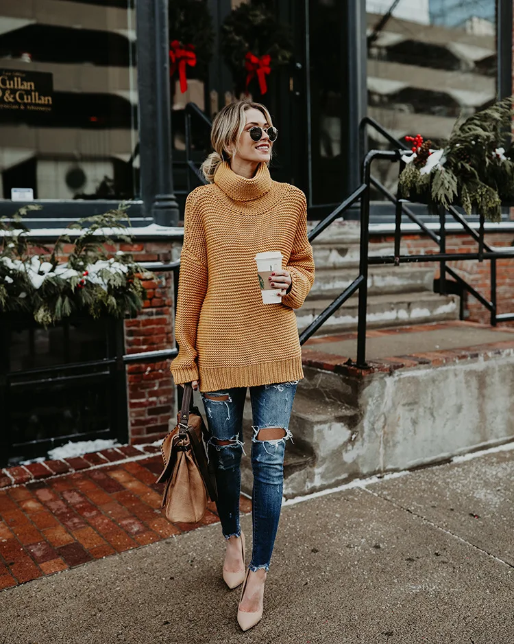 

2020 Autumn Winter Knit Sweater Women Thick Line Long Sleeve Turtleneck Pullover Casual Loose Thick Warm Jumper Tops Female