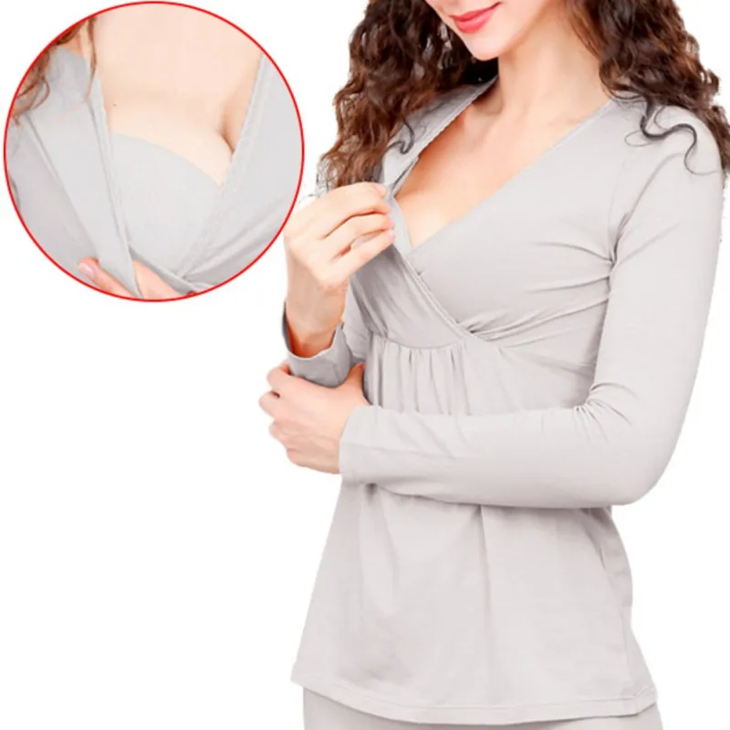 Хлопковые топы для кормящих мам с длинным рукавом одежда зимняя Пижама