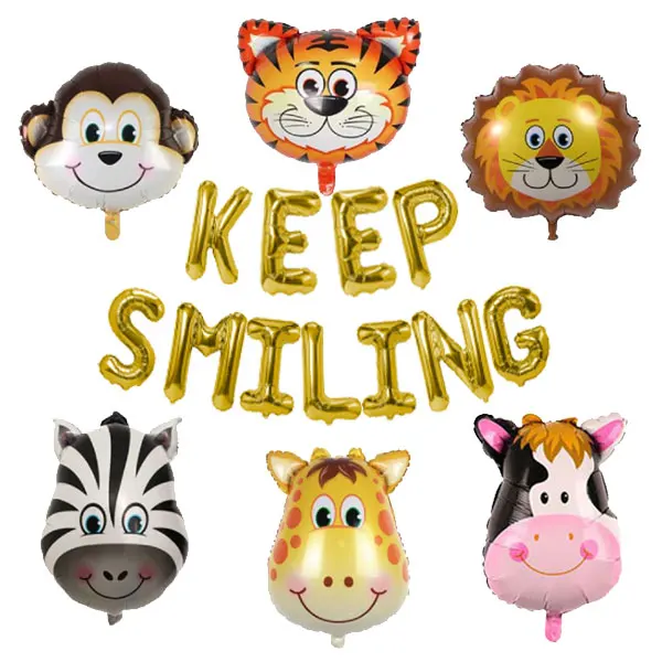 6 шт воздушные шары из фольги в виде головы животного улыбайся баннер алюминий