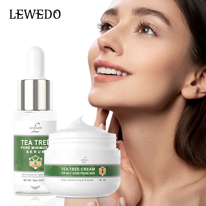 

Lewedo 2pcs/set Tea Tree Facial Care Kits Anti-Aging Firm Skin Face Serum Oil-control Shrink Pores Essence Whitening Creams
