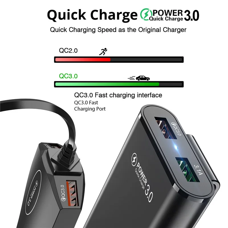 USLION, мульти USB, 4 порта, QC 3,0, автомобильное зарядное устройство, быстрая зарядка, телефон, быстрая зарядка, передний задний сиденье, зажим, зарядный адаптер, портативная вилка для iPhone