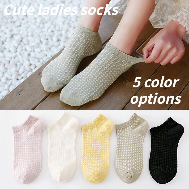 

3 Pairs Of Cotton Women's Socks Spring And Summer Breathable Mesh Short Ladies Boat Socks Small Fresh And Cute Ankle Socks