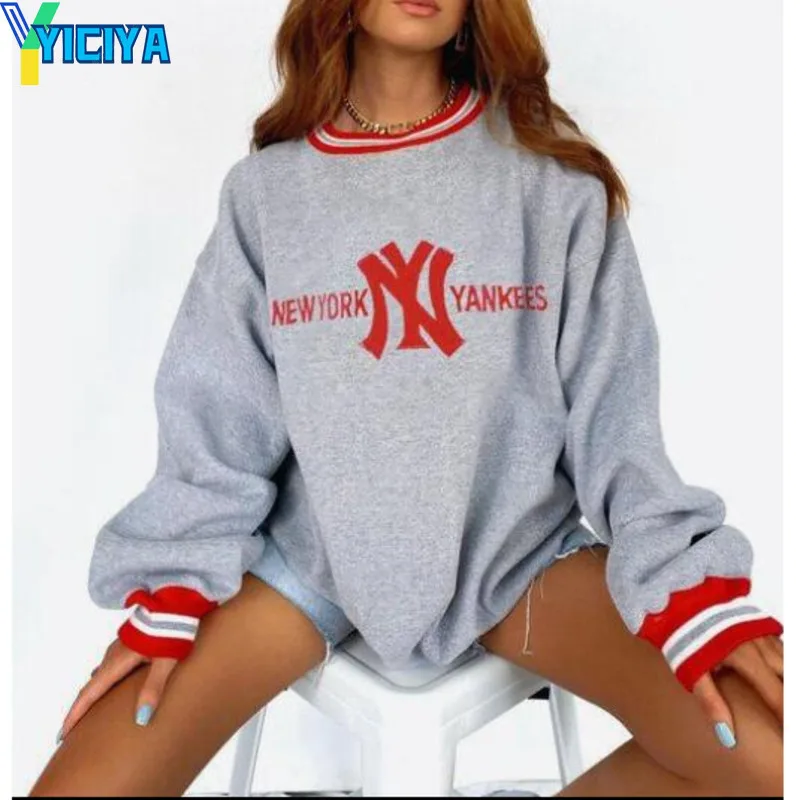 

YICIYA autumn top female oversized T-shirts Y2k crop top Long sleeve Sweater top goth tops for girls graphic t shirts met shirts