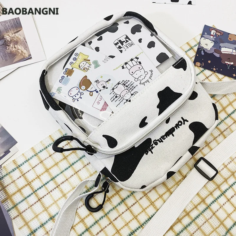 

Hot Sale Cow Print Canvas Crossbody Bag For Women Leisure Original Design Messenger Bag Women's Shoulder Bag Phone Purse