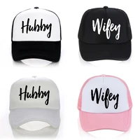 hubby and wifey couple hat hubby wifey matching baseball caps summer fashion letter mesh trucker cap bone