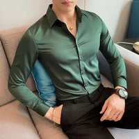 2021 new fashion long sleeve shirt pure color slim mens social casual business formal shirt mens british acrylic shirt top