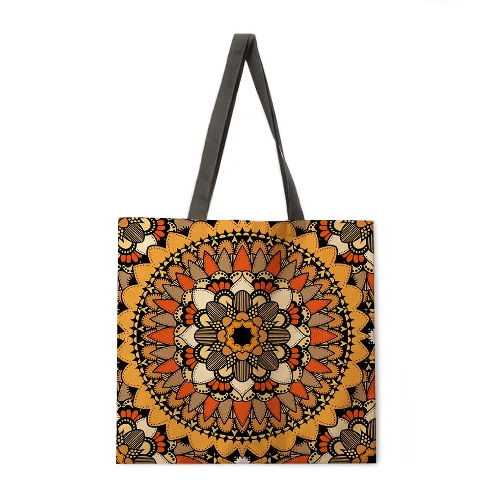 

Round floral tote bag linen fabric casual tote bag foldable shopping bag reusable beach bag lady shoulder bag