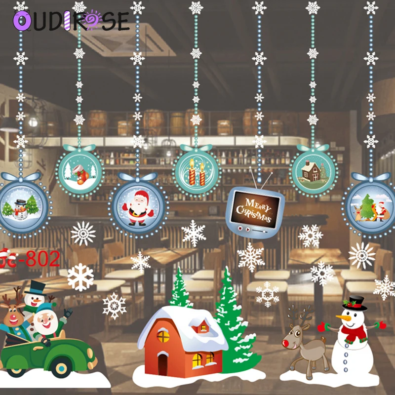 OUDIROSE Счастливого Рождества окна стекла съемные наклейки на стену