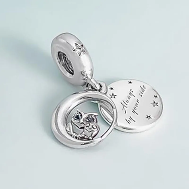 

100% 925 Sterling Silver Owl Pendant With Your Left And Right Letters Fit Pandora Women Bracelet & Necklace Diy Jewelry