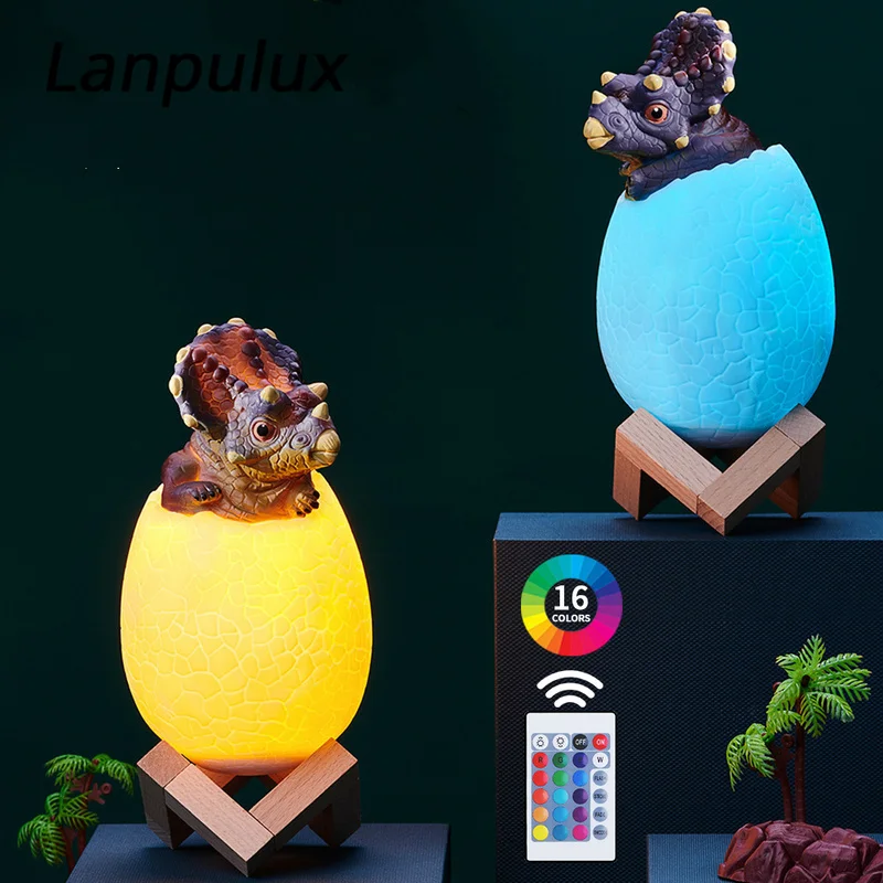 Lanpulux с пультом дистанционного управления, 3D ночник с динозавром, цветной светодиодный светильник для детей, маленьких мальчиков, настольная лампа с животными, подарок на день рождения