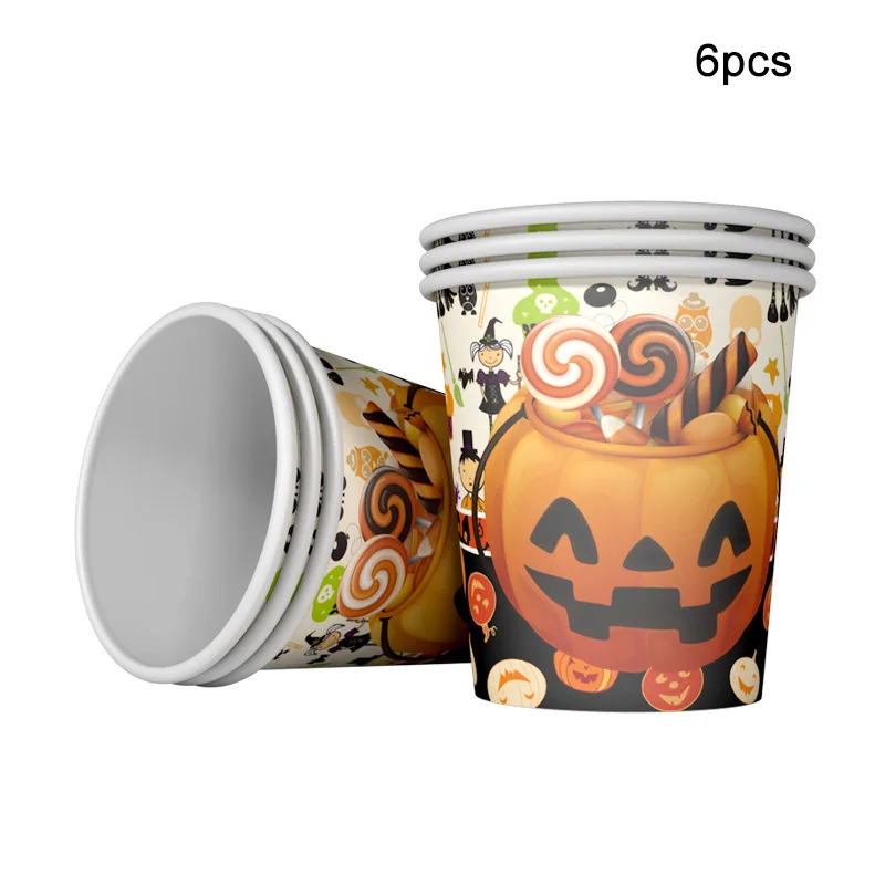 cup-6pcs Halloween Candy Pumpkin Head Theme Creative Party Package Decoration Party Supplies Party Disposable Tableware Cup Plate - Цвет: cup-6pcs