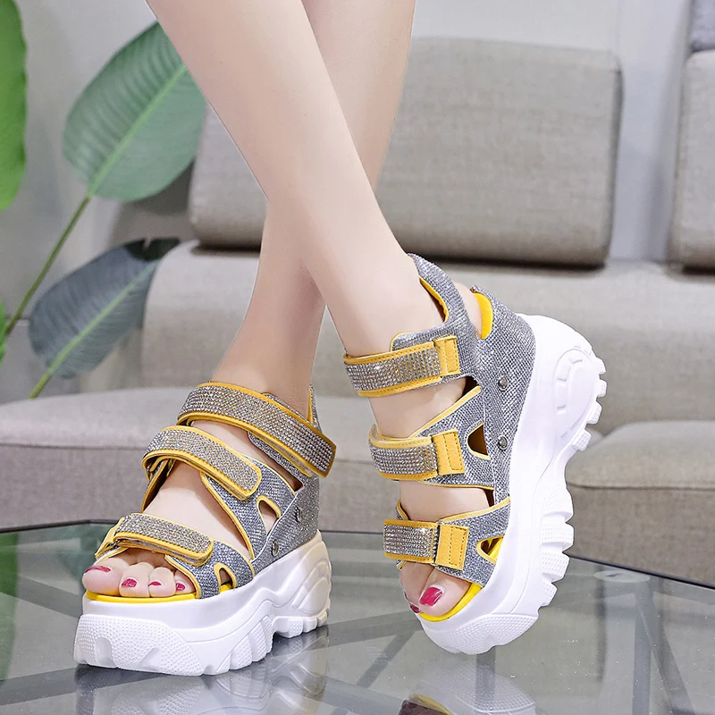 Женские летние босоножки на платформе Модный яркий кристалл женская обувь