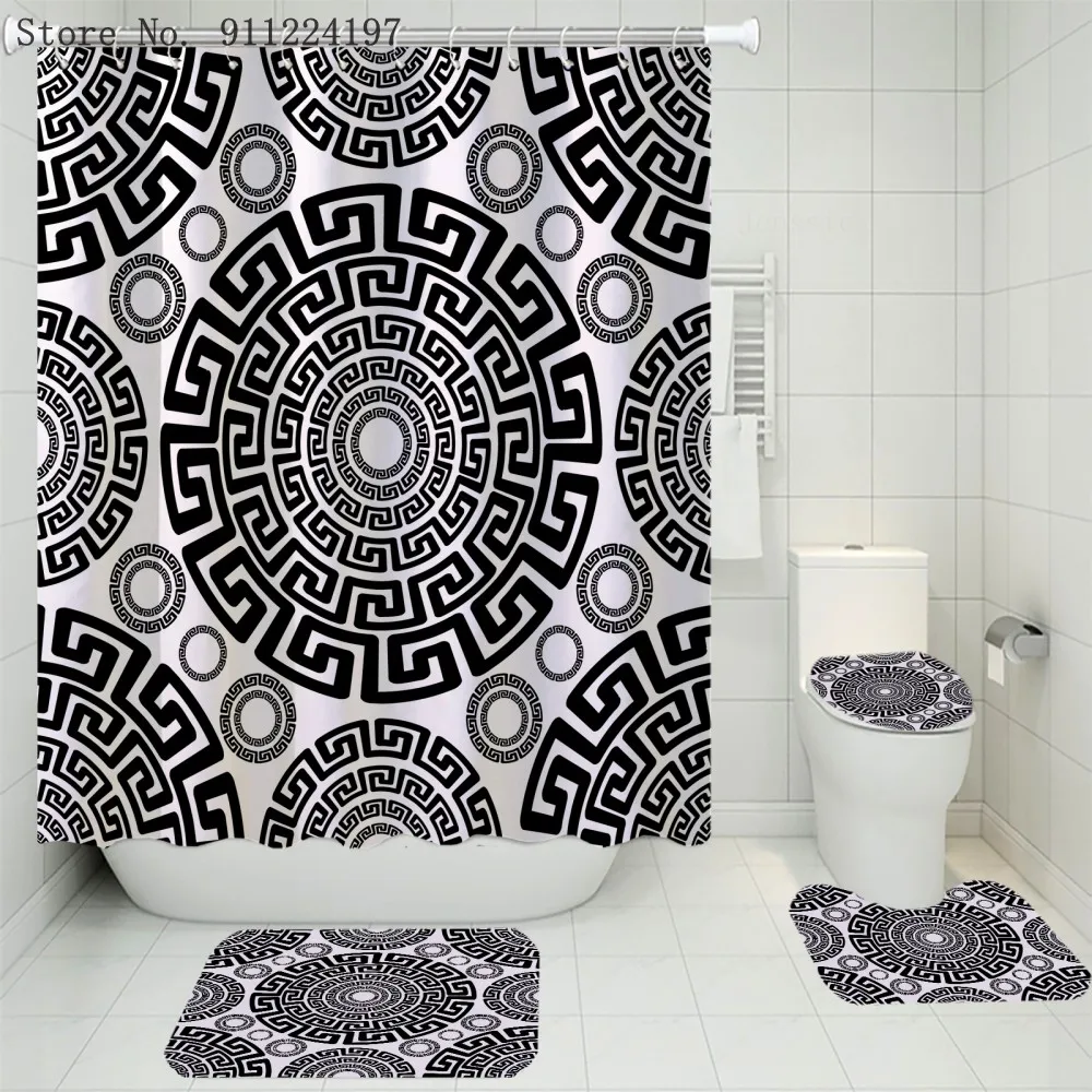 Fashion Black White Geometric Shower Curtain Set Elegant Personalised Bath Curtain For Bathroom Mats Rugs Bathtub Home Decor enlarge