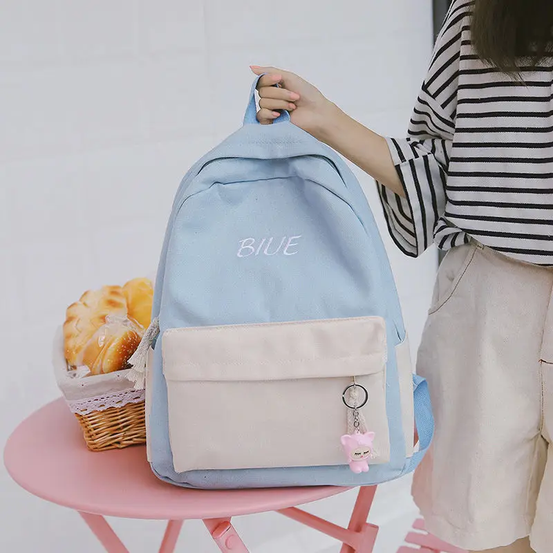 

Ladies Backpack Korean Campus Junior High School Students Pure Color Simple Japanese Large-capacity Material Bag Backpack