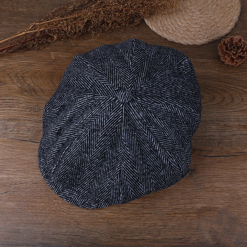 

Men Beret Vintage Herringbone Gatsby Tweed Peaky Blinders Hat Newsboy Beret Hat Spring Winter Flat Peaked Beret Hats