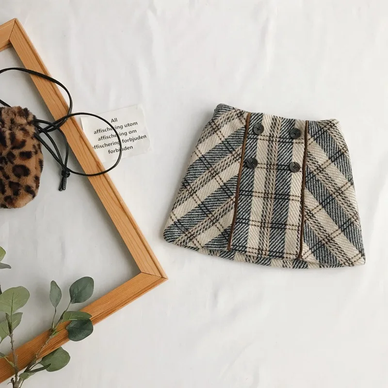 WLG/зимние юбки для девочек детская бархатная плотная клетчатая юбка на пуговицах