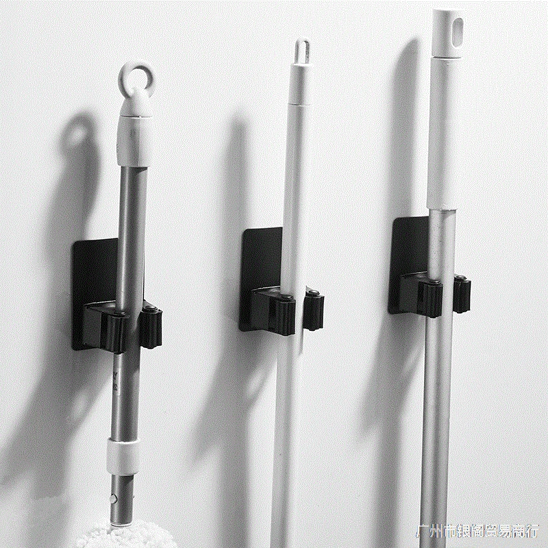 

Black Rack Toilet Hook Stainless Steel Clip Mop Strong Hole Punched Adhesive Hook Viscose Mop Wall Hanging Broom