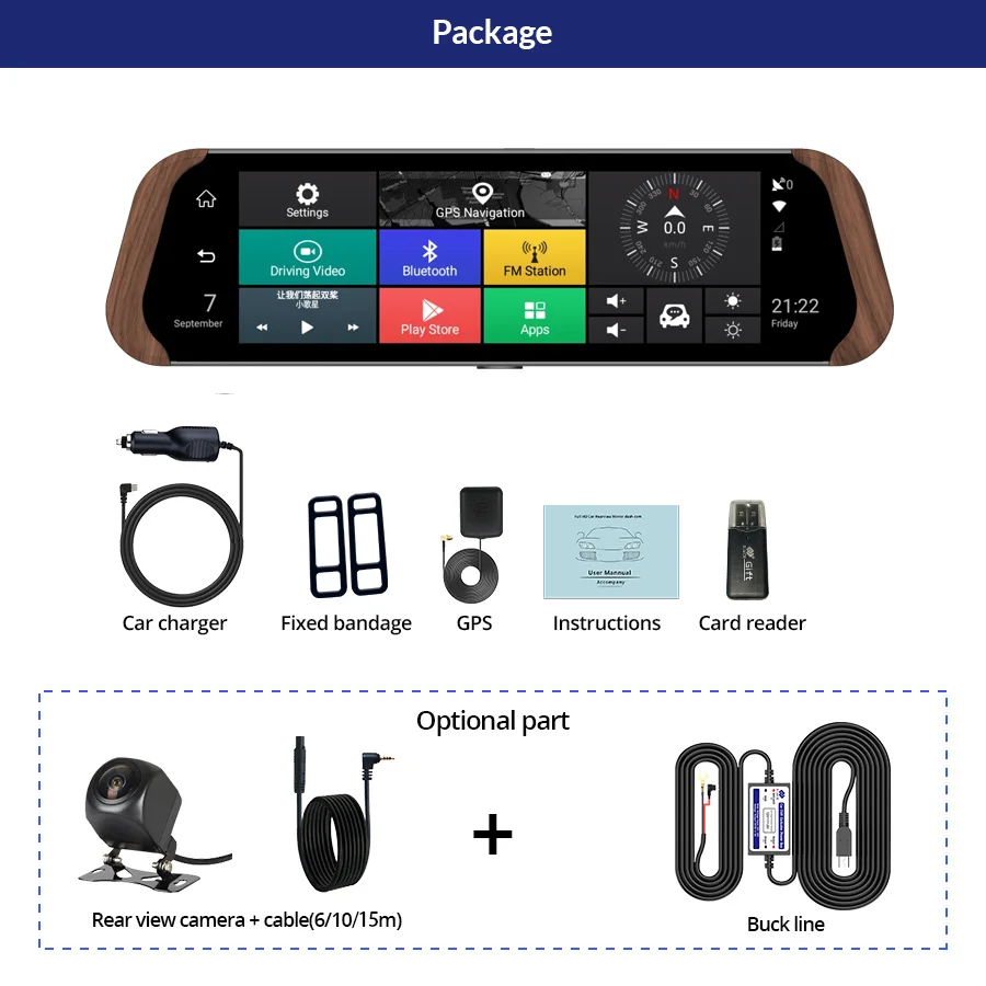 E-ACE D06 Android 5 1 GPS Автомобильный видеорегистратор 10 дюймов потоковое зеркало
