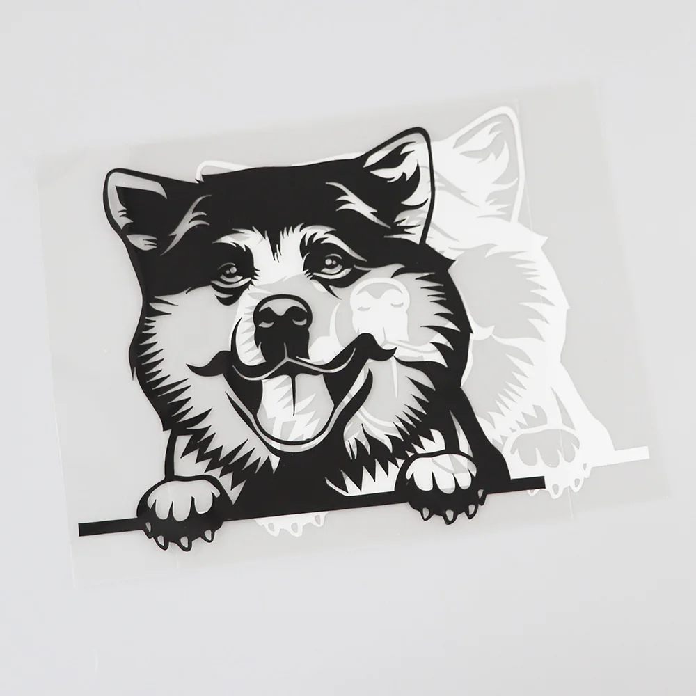 YJZT 13.9CMX12.1CM Akita Dog Hound Decal Peeking Vinyl Car Sticker Black/Silver 8A-0522 | Автомобили и мотоциклы