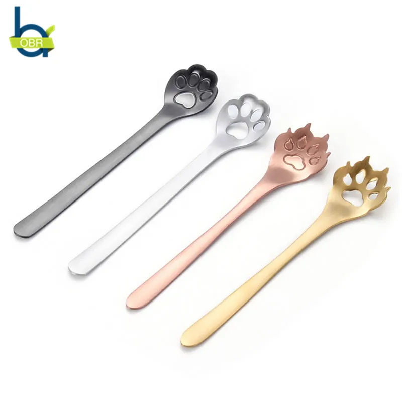 Ложка из нержавеющей стали с мультяшным котом OBR милый коготь кошки кофейная