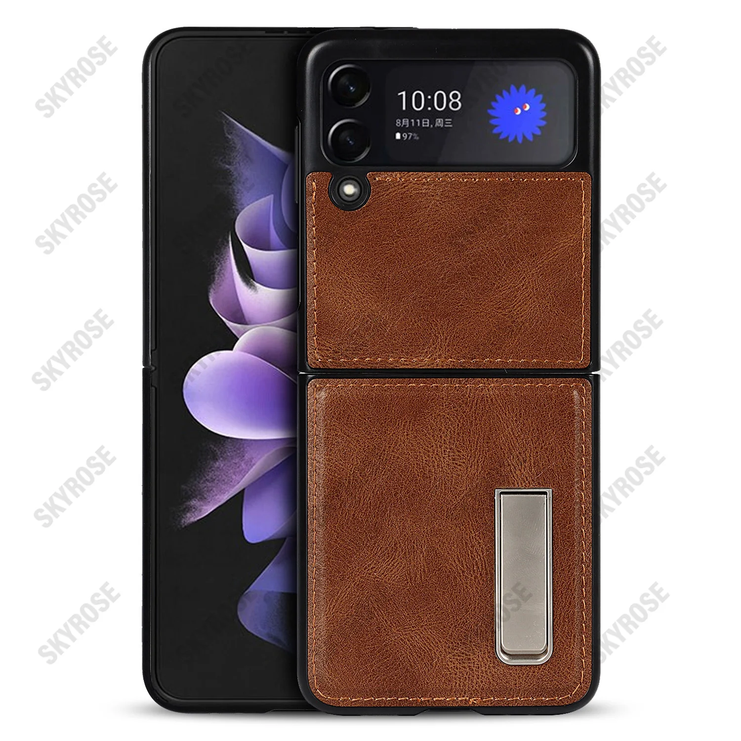 for samsung galaxy z flip 3 case with magnetic stand holder leather cover for galaxy z flip3 5g full protection case phone funda free global shipping