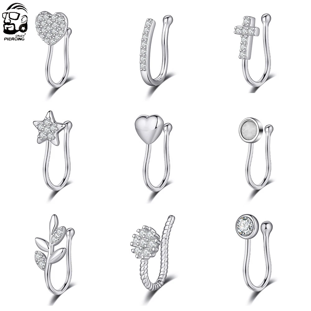 1 pcs Fake Nose Ring Clip On Nose Piercing Heart Star Faux Nose Ring Piercings Tragus Earrings Classic Style Nose Jewelry Ring