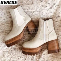 2022 autumn shoes for women ankle boots high heel platform chunky heel comfortable ladies boot non slip zipper vintage