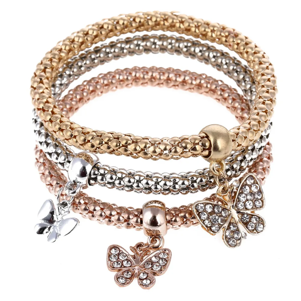 3 шт./компл. с кристальной совой; сердечка Браслеты& Bangles, золото/покрытый серебром Слон Подвески в виде якоря Стразы Браслеты для Для женщин