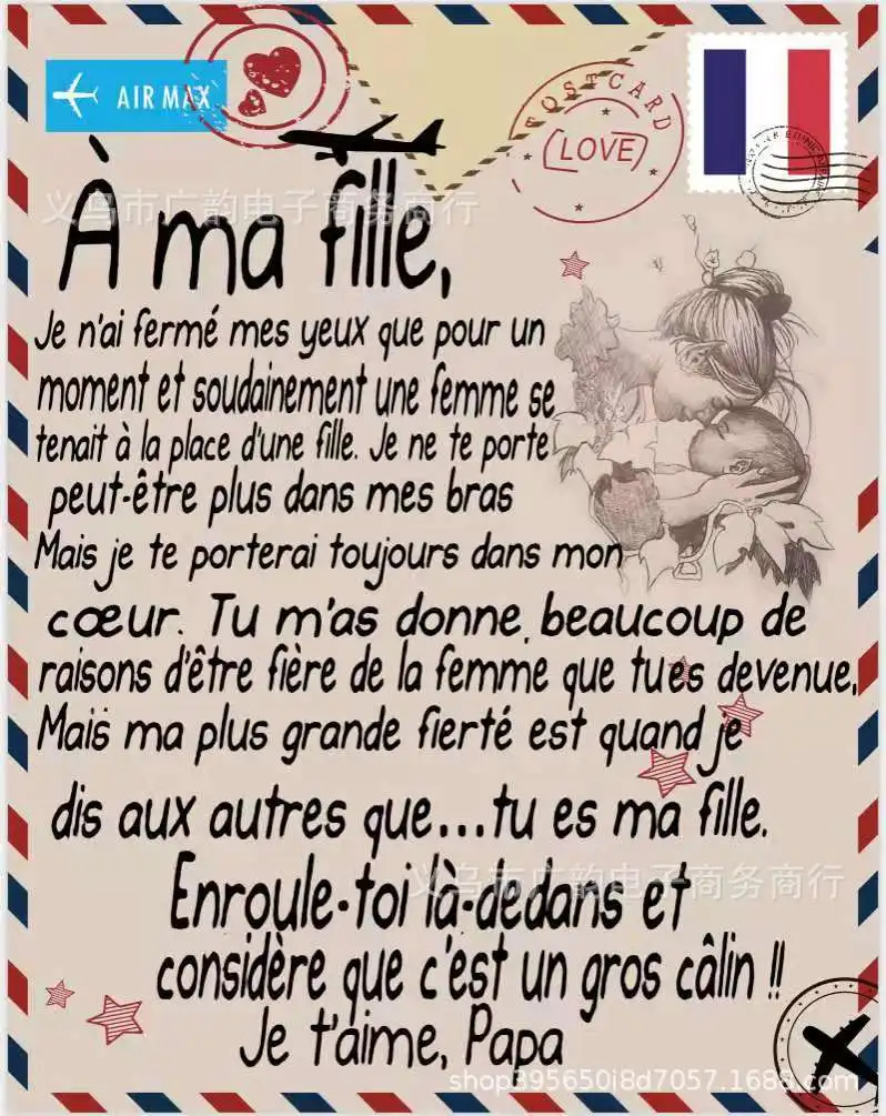 

French/Spanish Letter Blanket Fleece Blanket To My Daughter Son Air Mail Blankets Positive Encourage Family Love Gift 150X200cm