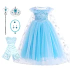 Платье Эльзы для девочек, детская одежда, костюм принцессы с блестками и накидкой, детское платье для косплея Снежной Королевы Elza на Хэллоуин, день рождения