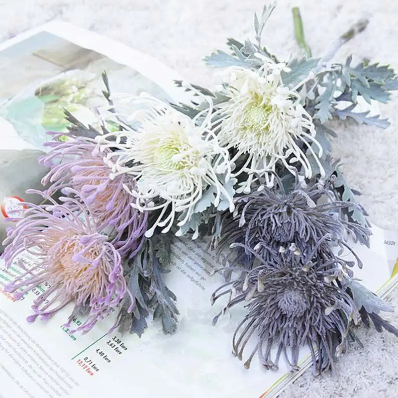 

New Leucospermum Artificial Flower Short Branch Crab Claw 2 Fork Planting Pincushion Flower Home Simulation Flower