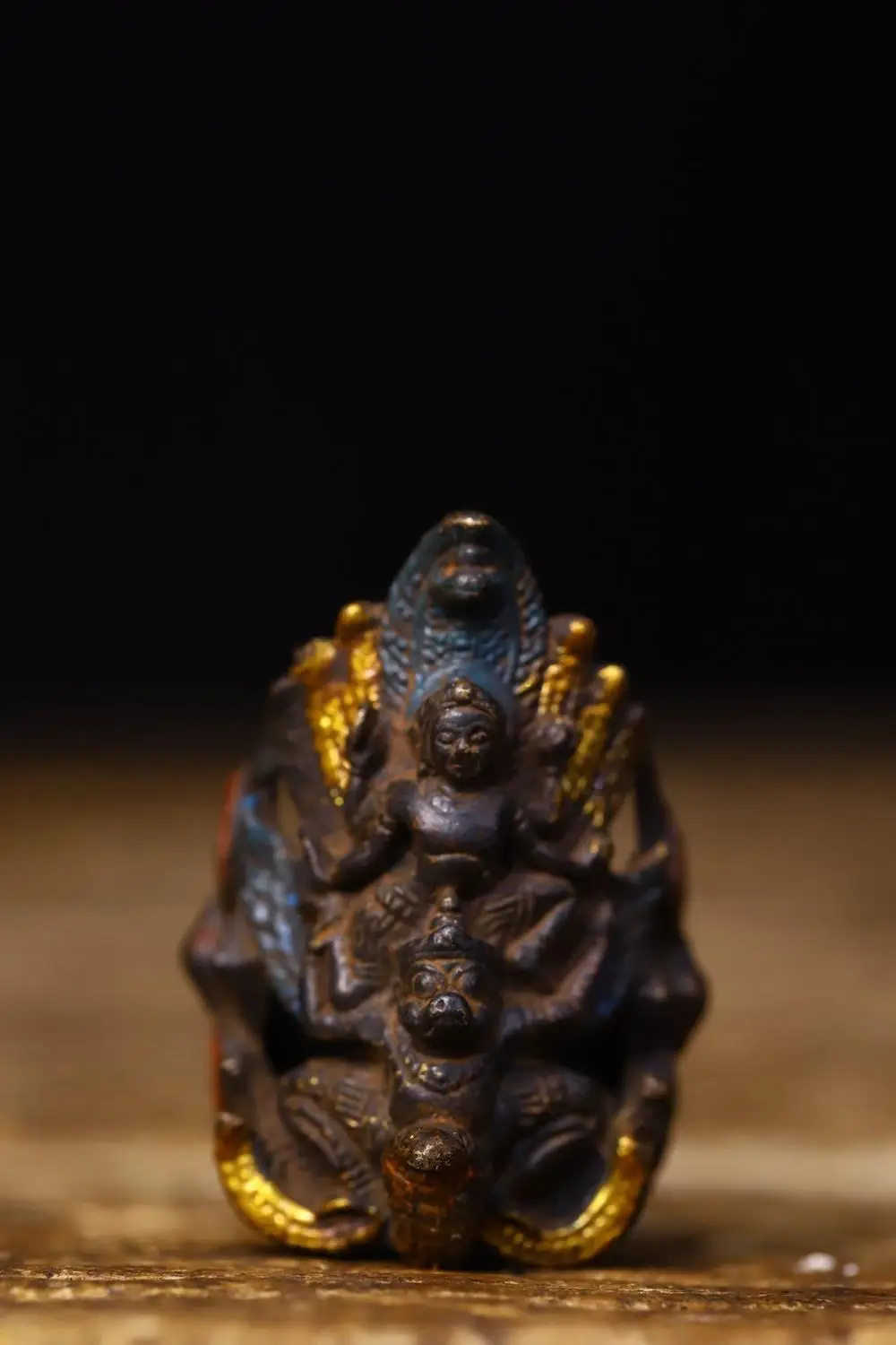 

Wedding Decoration Tibet Buddhism Temple Old bronze Painted Ring Rejoicing Buddha Statue Roc bird statue Ring pendant